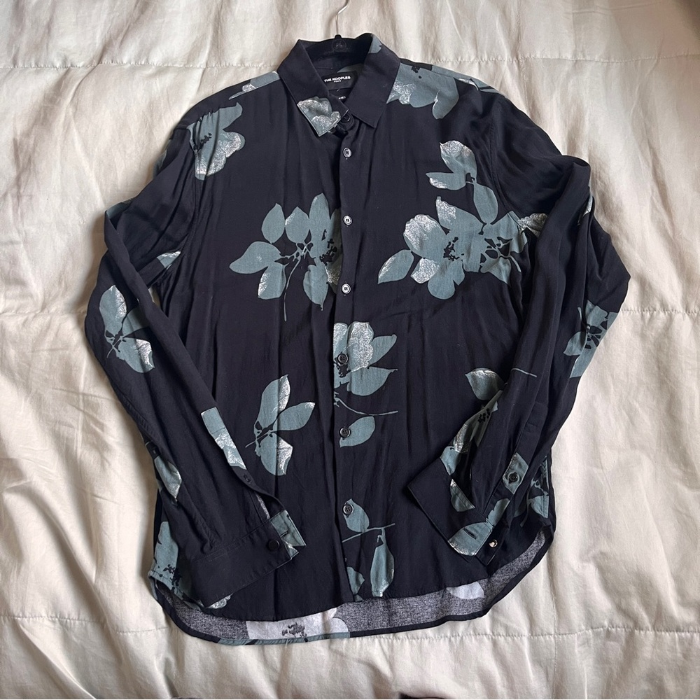 The Kooples Black Button-Down Shirt with Blue Floral Print